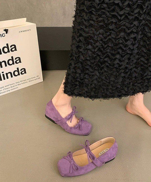 Splicing Bow Shoes Purple Wedge Suede French FashionChic