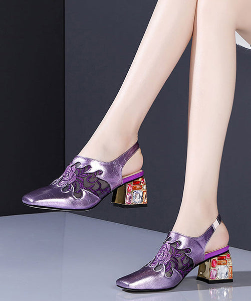 Purple Breathable Mesh Splicing Zircon Chunky High Heels RT1054 Ada Fashion