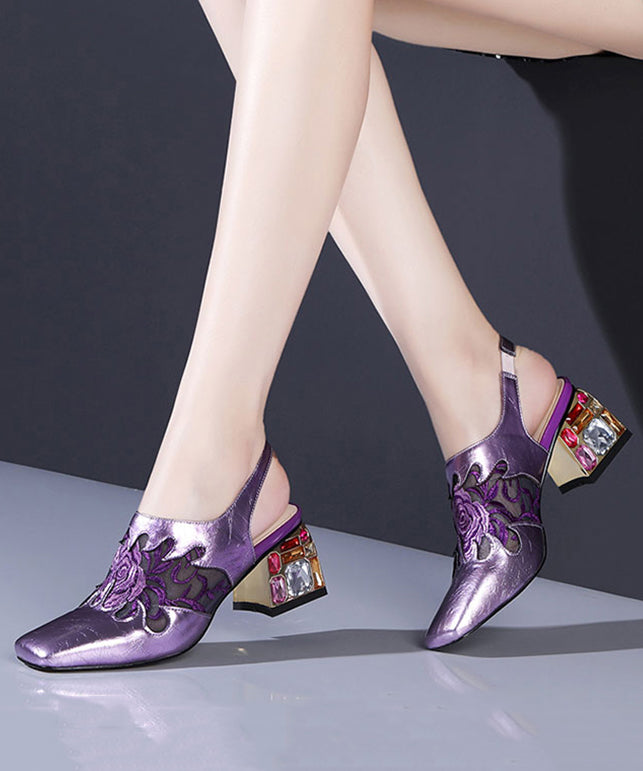 Purple Breathable Mesh Splicing Zircon Chunky High Heels RT1054 Ada Fashion