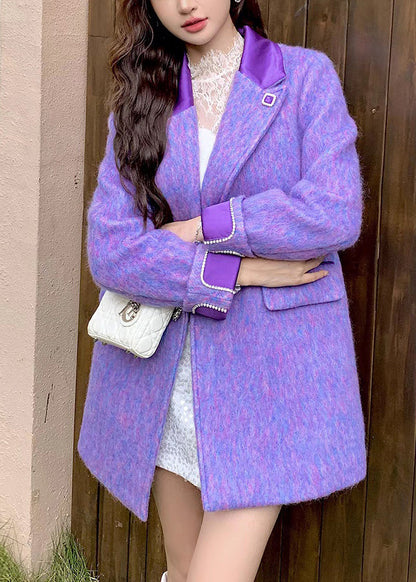 Purple Button Pockets Woolen Coat Peter Pan Collar Winter WM014 ABC