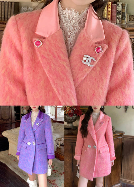 Purple Button Pockets Woolen Coat Peter Pan Collar Winter WM014 ABC