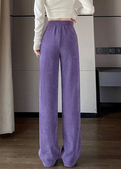 Purple Button Solid Corduroy Pants Elastic Waist Spring RZ011 ABC