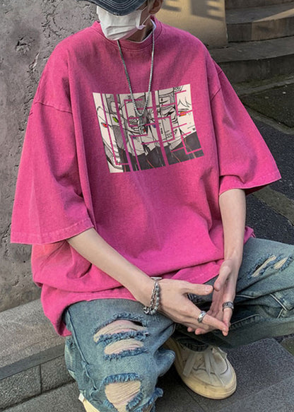 Half Sleeve T Cartoon Neck Cotton Purple Mens Shirts O Print FashionChic