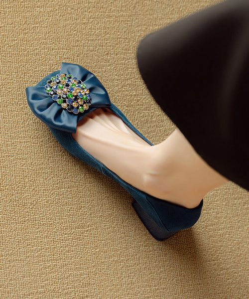 Splicing Loafers Zircon Penny Suede Elegant Chunky Bow Purple FashionChic