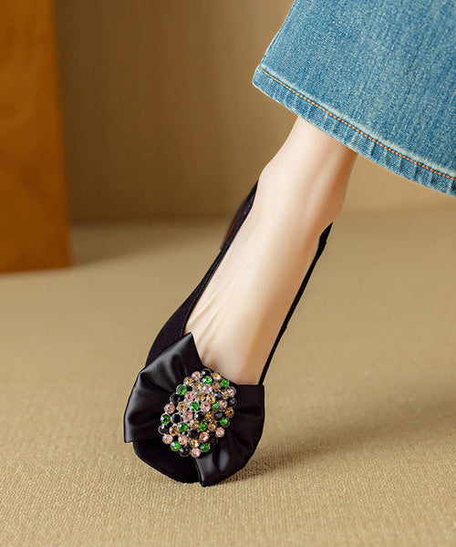 Splicing Loafers Zircon Penny Suede Elegant Chunky Bow Purple FashionChic