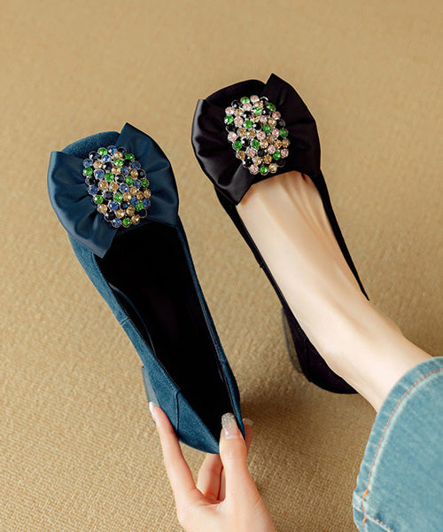 Splicing Loafers Zircon Penny Suede Elegant Chunky Bow Purple FashionChic