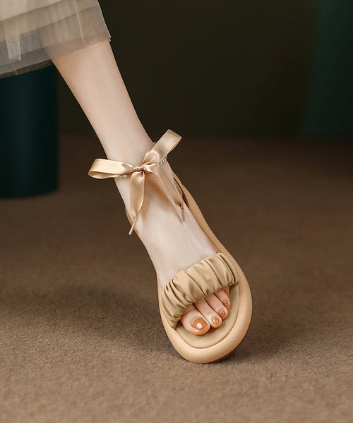 Purple Cowhide Leather Sandals Peep Toe Splicing Bow Lace Up AA013 shoe-CS240815