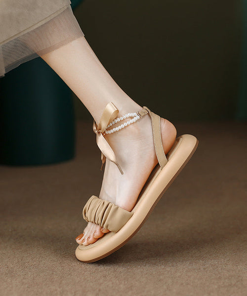 Purple Cowhide Leather Sandals Peep Toe Splicing Bow Lace Up AA013 shoe-CS240815