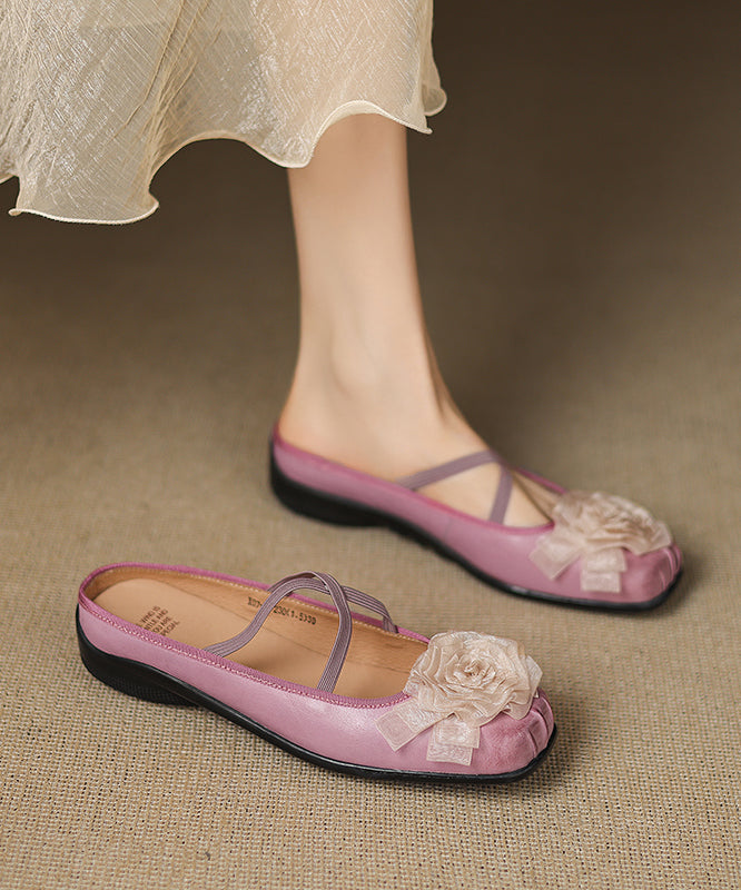 Purple Cowhide Leather Slide Floral Sandals Splicing FashionChic