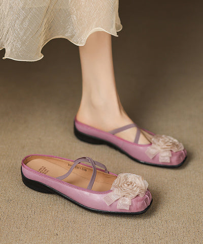 Purple Cowhide Leather Slide Floral Sandals Splicing FashionChic