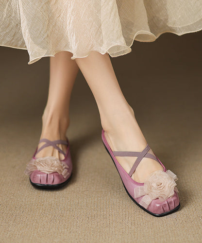 Purple Cowhide Leather Slide Floral Sandals Splicing FashionChic