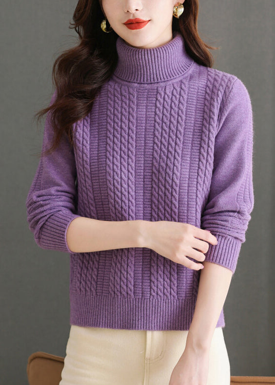 Purple Cozy Thick Knit Sweaters Turtleneck Winter ER018 ABC