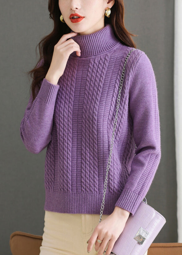 Purple Cozy Thick Knit Sweaters Turtleneck Winter ER018 ABC