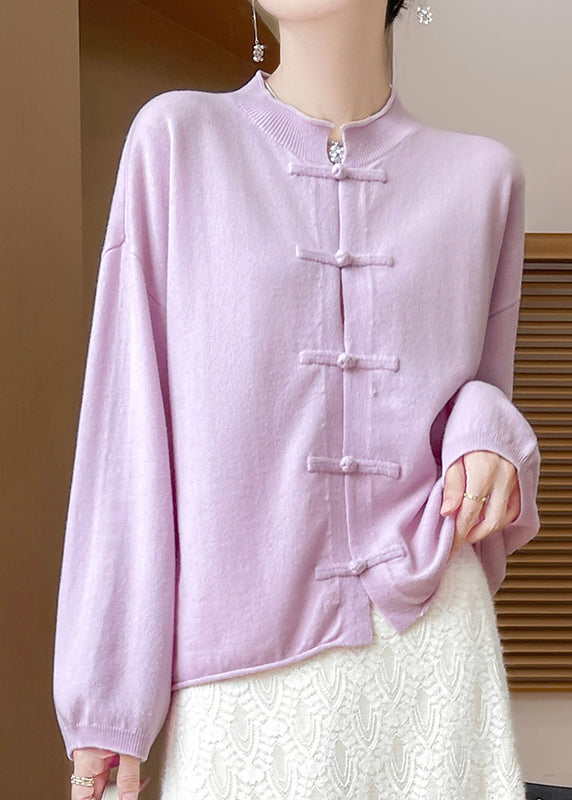 Purple Cozy Woolen Knit Coat O Neck Long Sleeve AB1040 Genistyle Shop