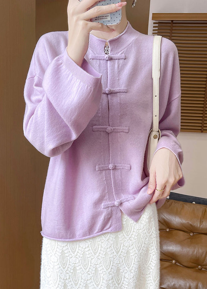 Purple Cozy Woolen Knit Coat O Neck Long Sleeve AB1040 Genistyle Shop