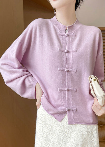 Purple Cozy Woolen Knit Coat O Neck Long Sleeve AB1040 Genistyle Shop