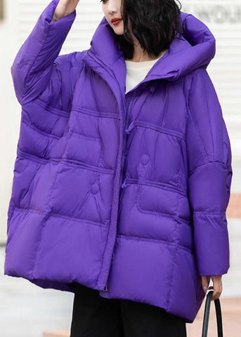 Purple Duck Down Puffers Jackets Oversized Hooded Winter MZF-DJK250315