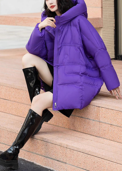 Purple Duck Down Puffers Jackets Oversized Hooded Winter MZF-DJK250315
