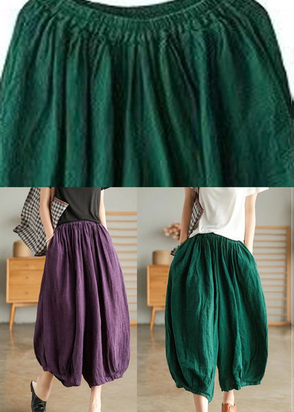 Purple Elastic Waist Linen Wide Leg Pants VV097 HS-CPTS240627