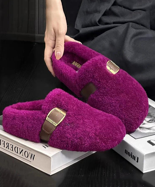 Purple Faux Fur Warm Slippers Shoes Stylish Splicing TQ041 ABC