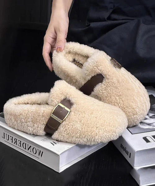 Purple Faux Fur Warm Slippers Shoes Stylish Splicing TQ041 ABC