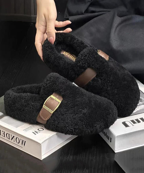 Purple Faux Fur Warm Slippers Shoes Stylish Splicing TQ041 ABC