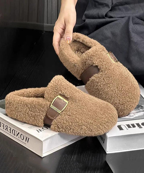 Purple Faux Fur Warm Slippers Shoes Stylish Splicing TQ041 ABC