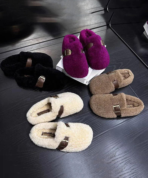Purple Faux Fur Warm Slippers Shoes Stylish Splicing TQ041 ABC
