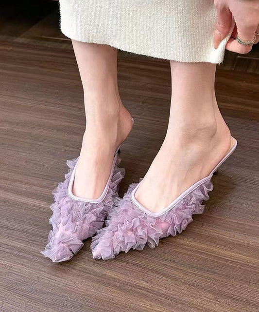 Purple High Heel Tulle Boutique Slide Sandals Pointed Toe JJ043 Shoe-LT240609