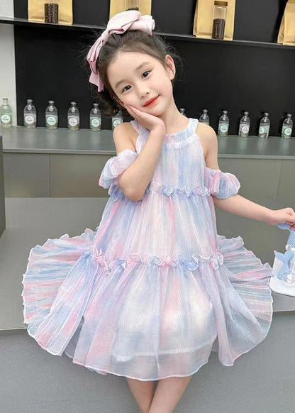 Purple Lace Up Chiffon Summer Kids Girls Dresses Ruffled EW063 WS-RCTZSDGL240809