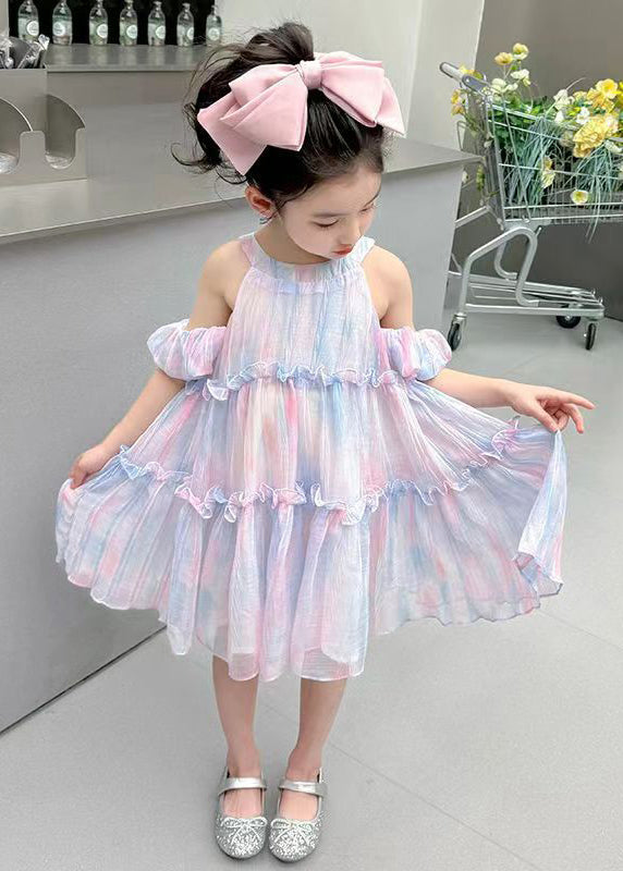 Purple Lace Up Chiffon Summer Kids Girls Dresses Ruffled EW063 WS-RCTZSDGL240809