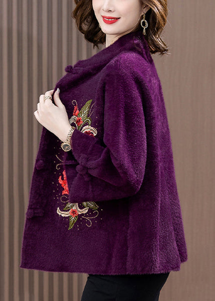 Purple Mink Velvet Woolen Coat Button Spring TA020