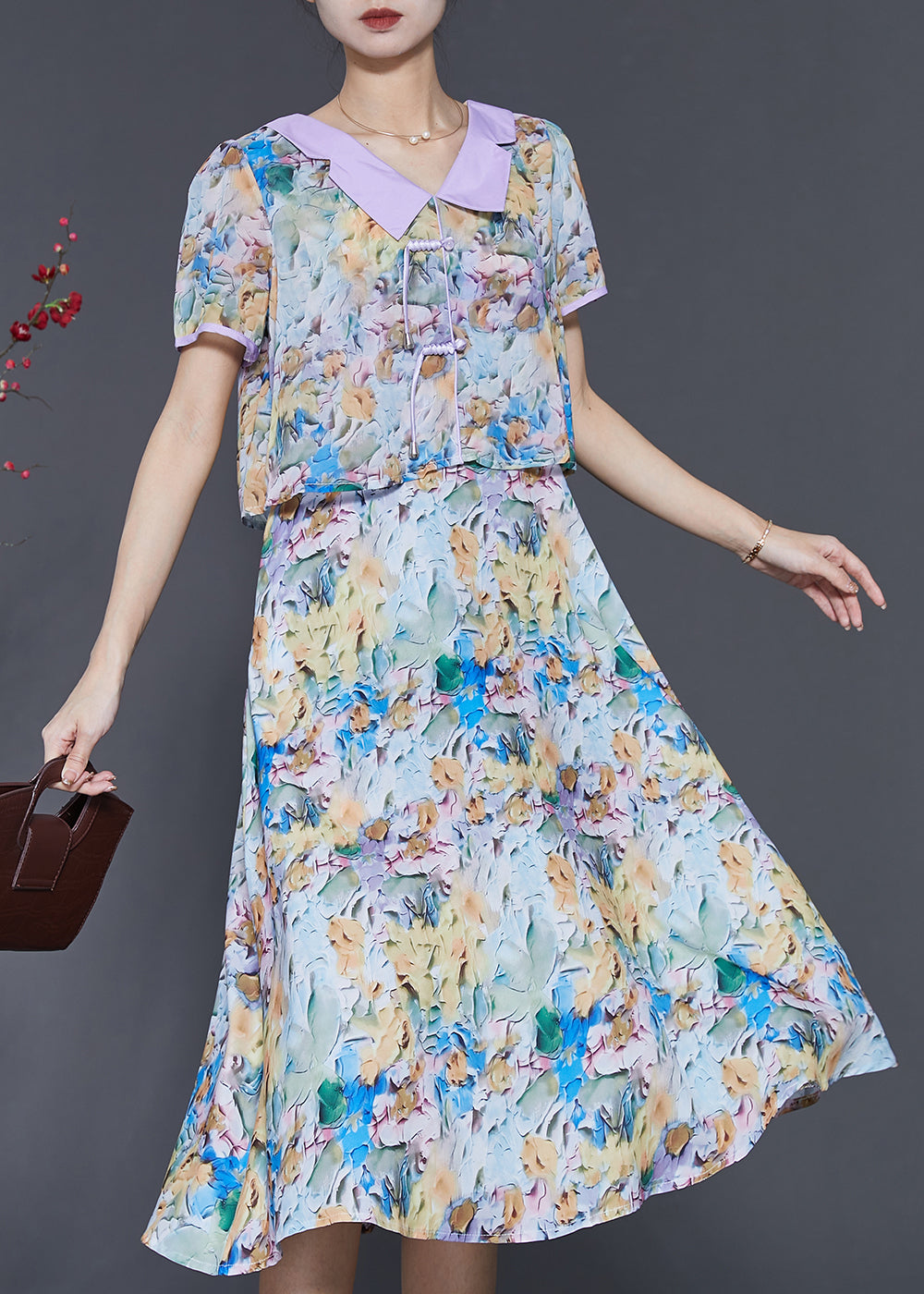 Purple Patchwork Chiffon Vacation Dresses Print Summer SD1025 Ada Fashion