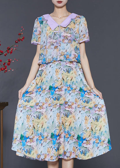 Purple Patchwork Chiffon Vacation Dresses Print Summer SD1025 Ada Fashion