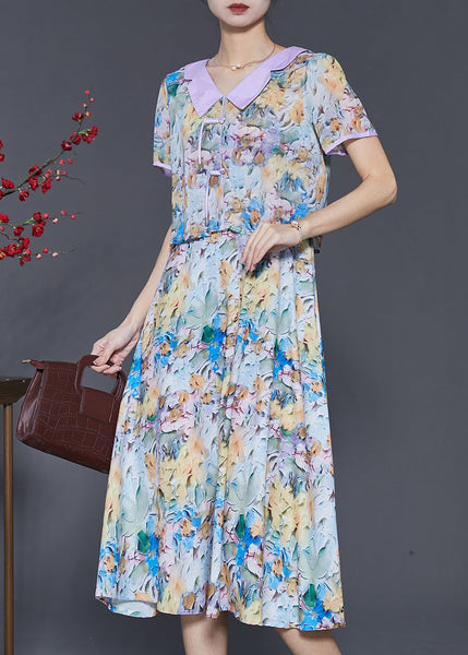 Purple Patchwork Chiffon Vacation Dresses Print Summer SD1025 Ada Fashion
