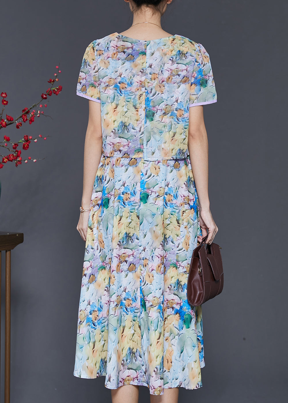 Purple Patchwork Chiffon Vacation Dresses Print Summer SD1025 Ada Fashion