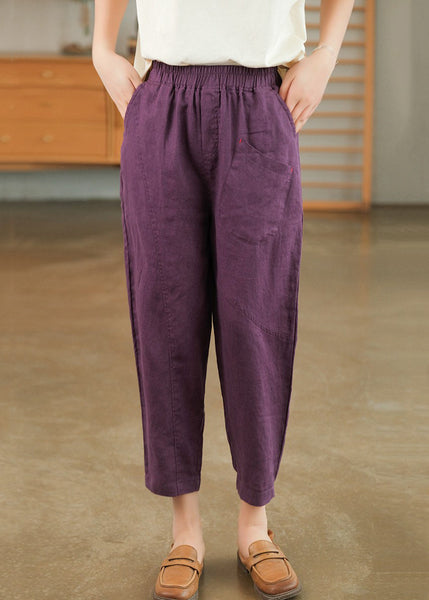 Harem Cotton Waist Purple Summer Pants Pockets Elastic FashionChic