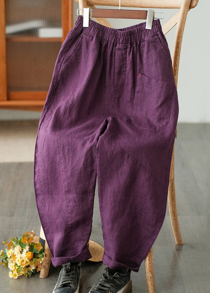 Harem Cotton Waist Purple Summer Pants Pockets Elastic FashionChic