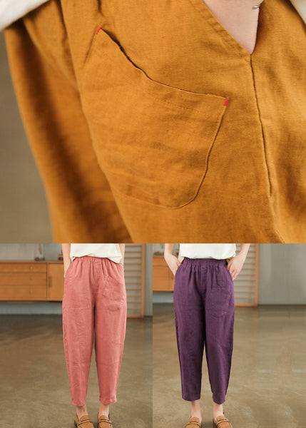 Harem Cotton Waist Purple Summer Pants Pockets Elastic FashionChic