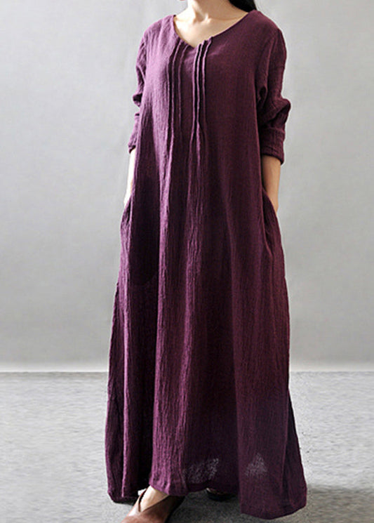 Purple Pockets Maxi Dresses Long Sleeve VV029 HS-FDL240627