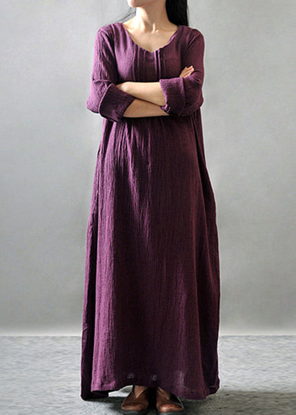 Purple Pockets Maxi Dresses Long Sleeve VV029 HS-FDL240627