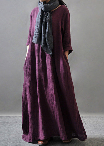 Purple Pockets Maxi Dresses Long Sleeve VV029 HS-FDL240627