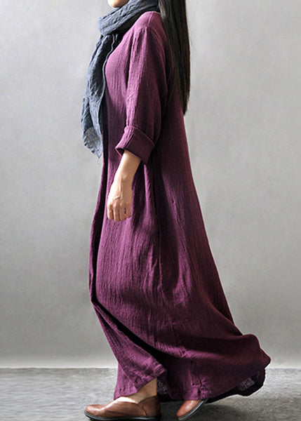 Purple Pockets Maxi Dresses Long Sleeve VV029 HS-FDL240627