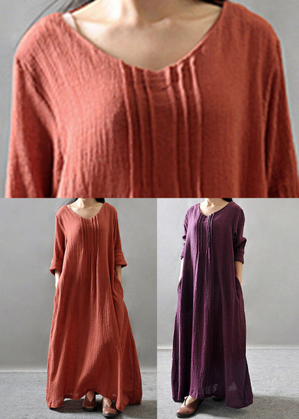 Purple Pockets Maxi Dresses Long Sleeve VV029 HS-FDL240627