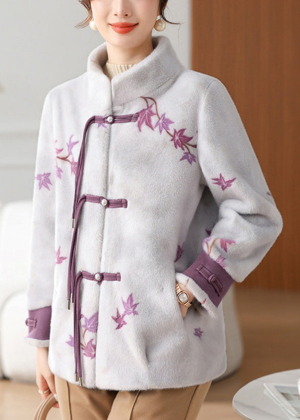 Purple Pockets Mink Velvet Winter Coats Stand Collar RC011 ABC