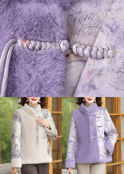 Purple Pockets Patchwork Mink Velvet Coat Stand Collar Winter RZ027 ABC