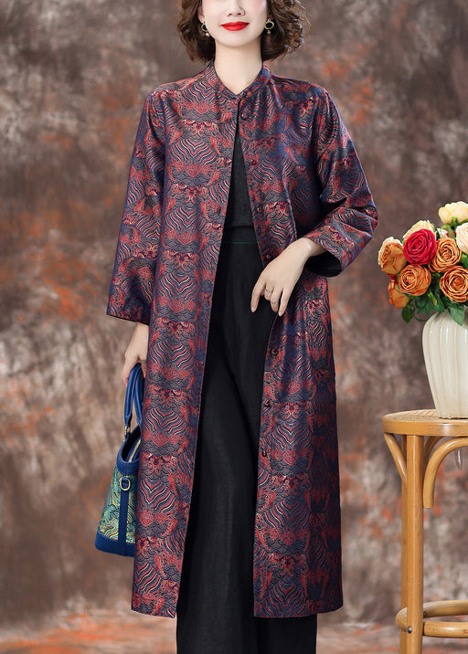 Purple Pockets Silk Coats Stand Collar Long Sleeve AA1007 Ada Fashion