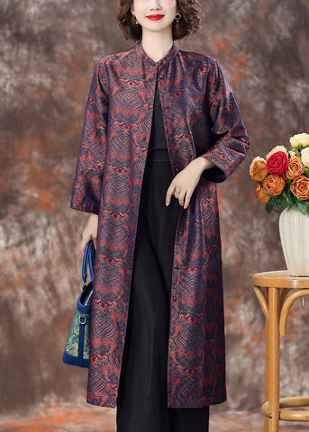 Purple Pockets Silk Coats Stand Collar Long Sleeve AA1007 Ada Fashion