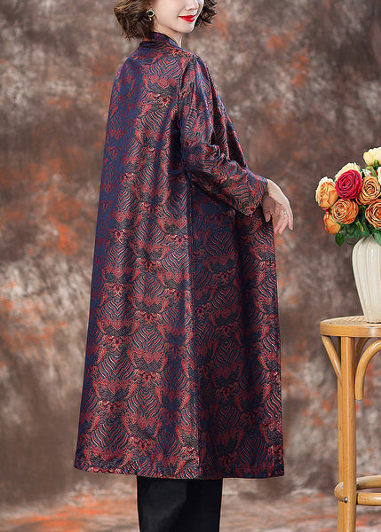 Purple Pockets Silk Coats Stand Collar Long Sleeve AA1007 Ada Fashion