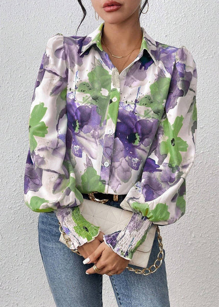 Purple Cotton Blouse Print Collar Pan Peter Spring FashionChic